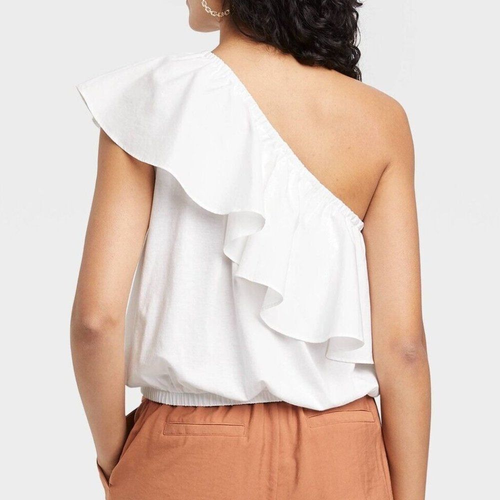 Women's One Shoulder Ruffle Top ~ A New Day (Size M) WHITE ~ NEW!!! - Picture 2 of 7